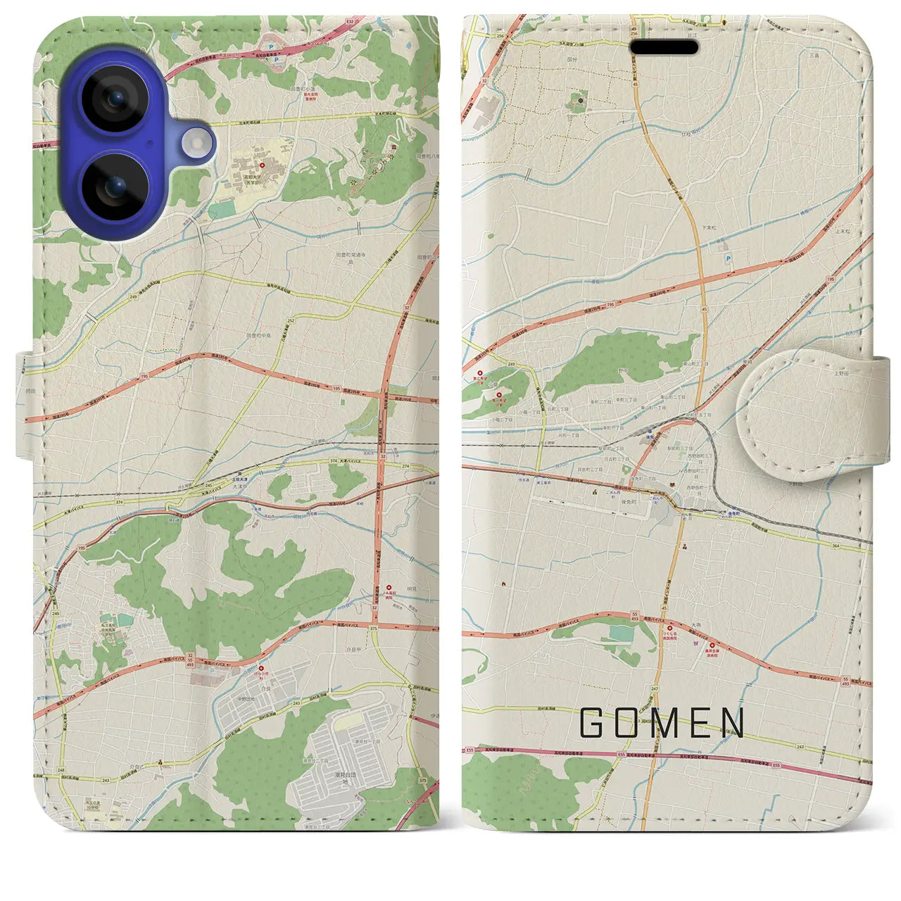 【後免(高知県)】地図柄iPhoneケース(手帳タイプ)ナチュラル・iPhone 16 Pro Max 用