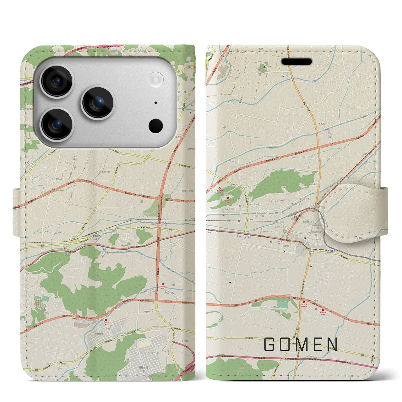 【後免(高知県)】地図柄iPhoneケース(手帳タイプ)