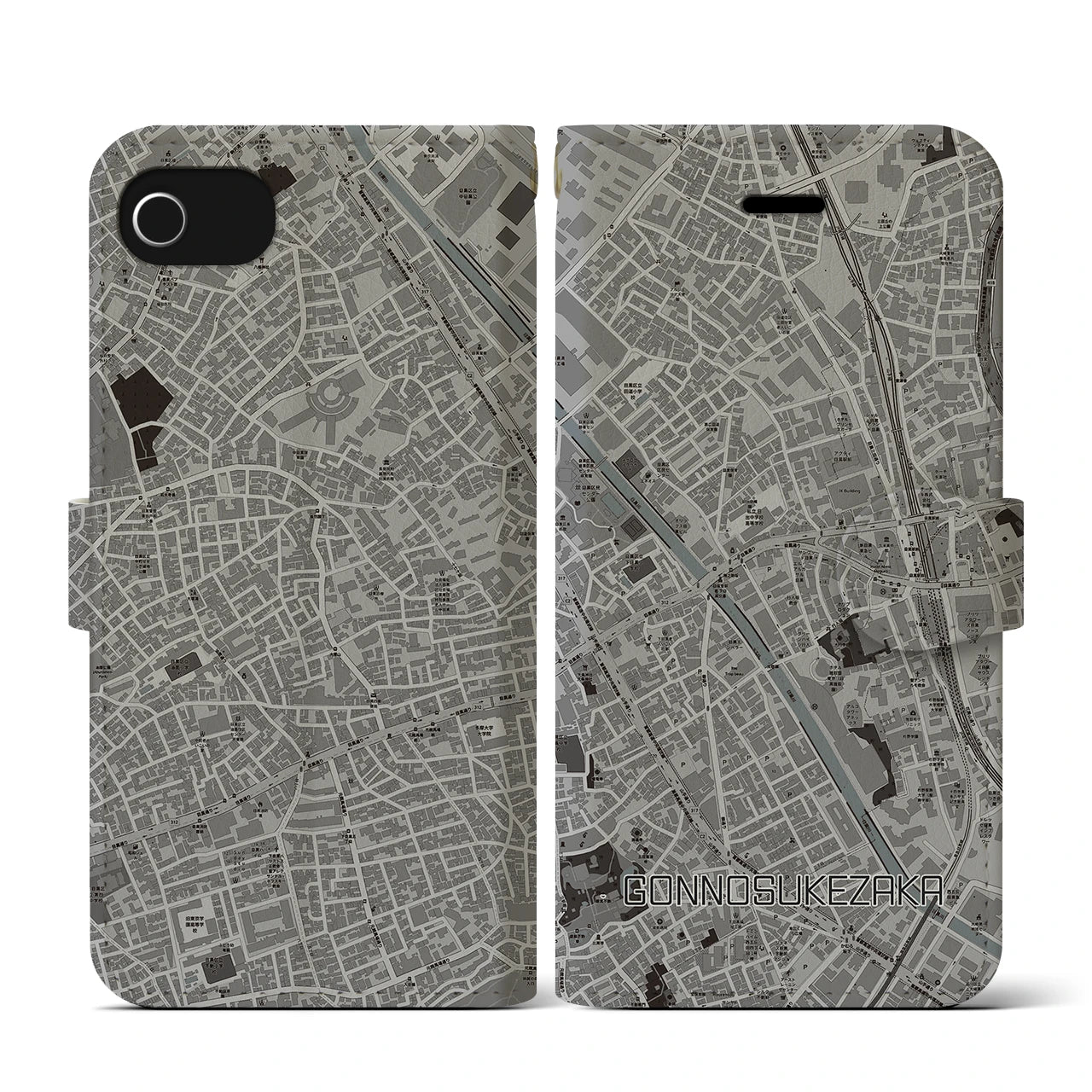 【権之助坂(東京都)】地図柄iPhoneケース(手帳タイプ)