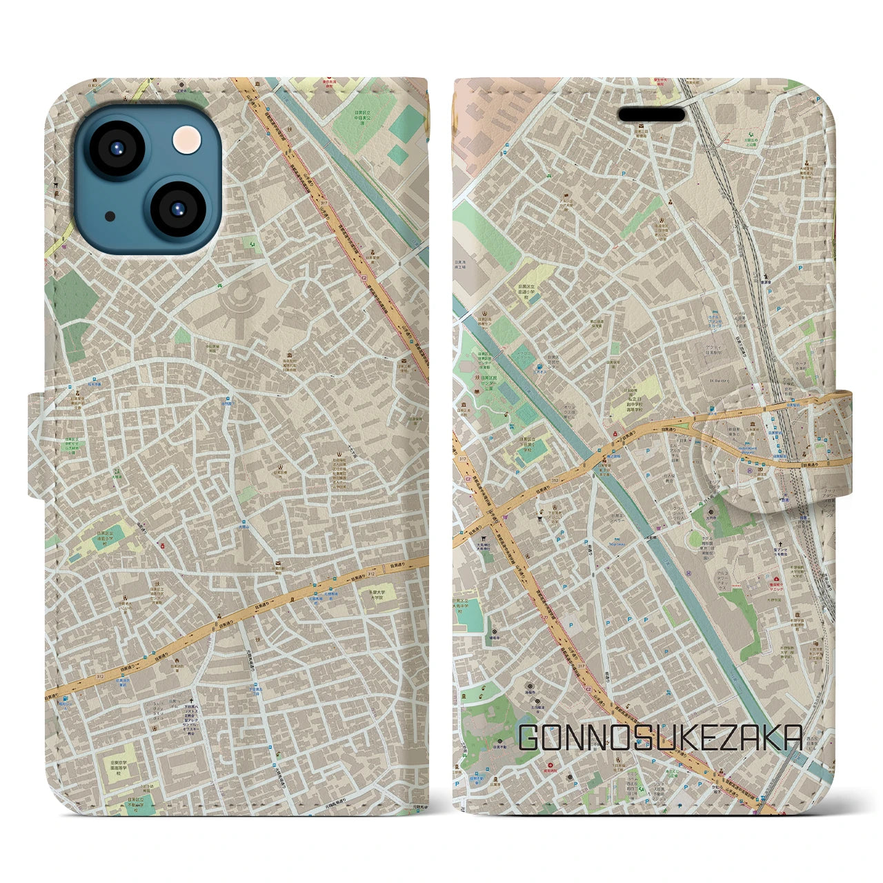 【権之助坂(東京都)】地図柄iPhoneケース(手帳タイプ)