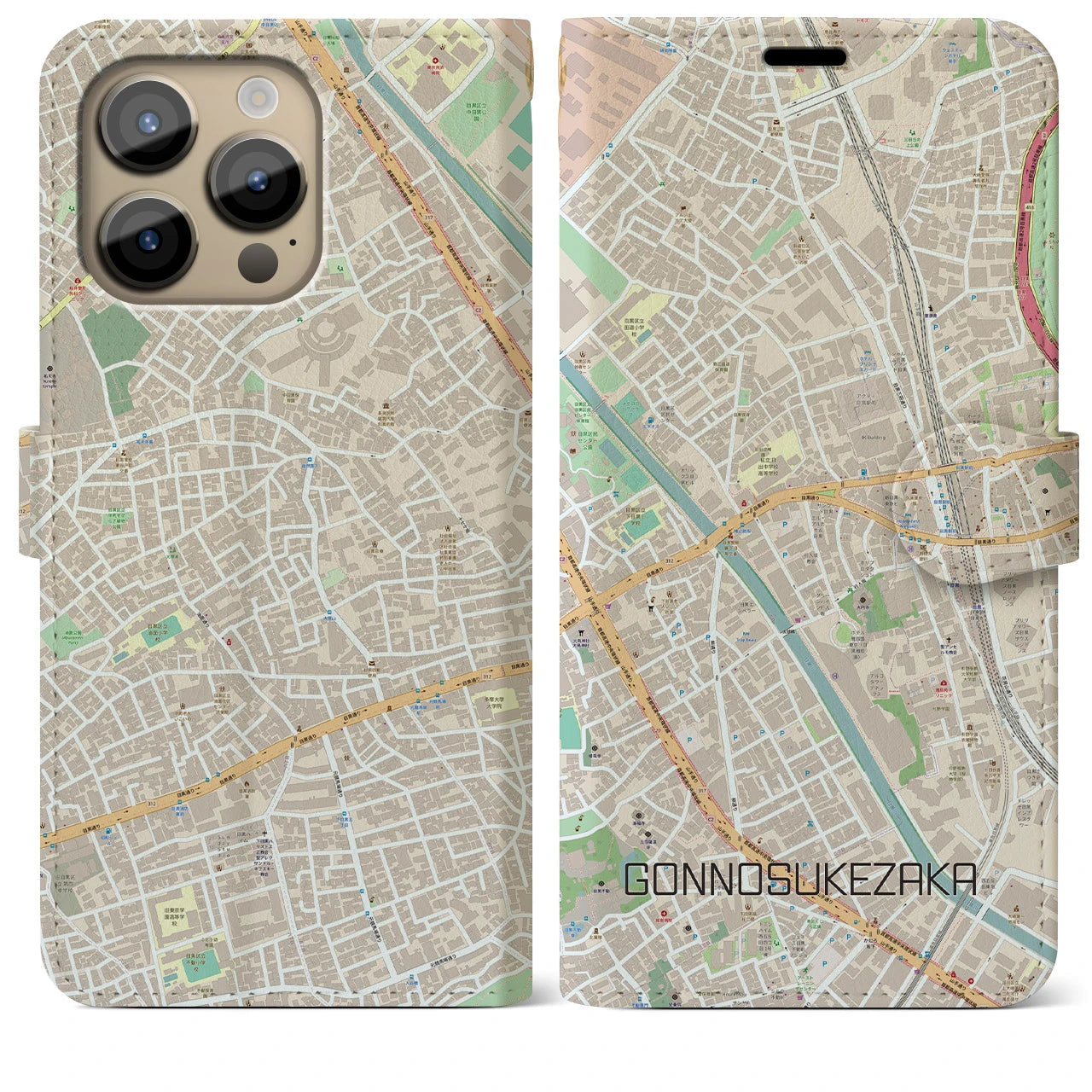 【権之助坂(東京都)】地図柄iPhoneケース(手帳タイプ)