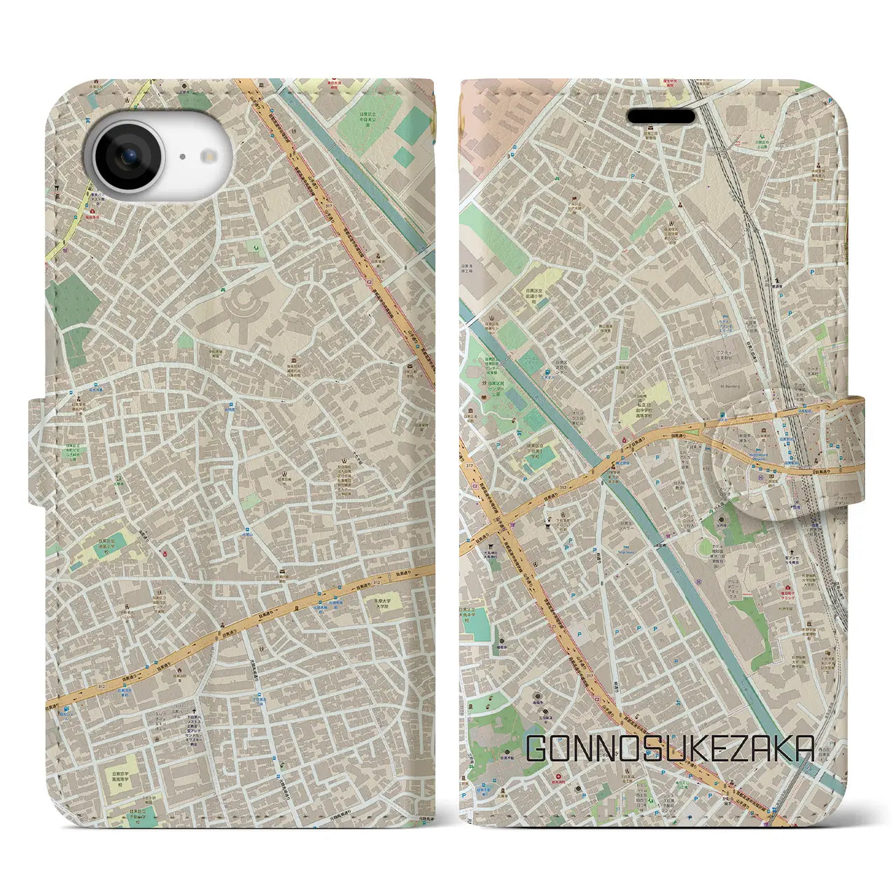 【権之助坂(東京都)】地図柄iPhoneケース(手帳タイプ)