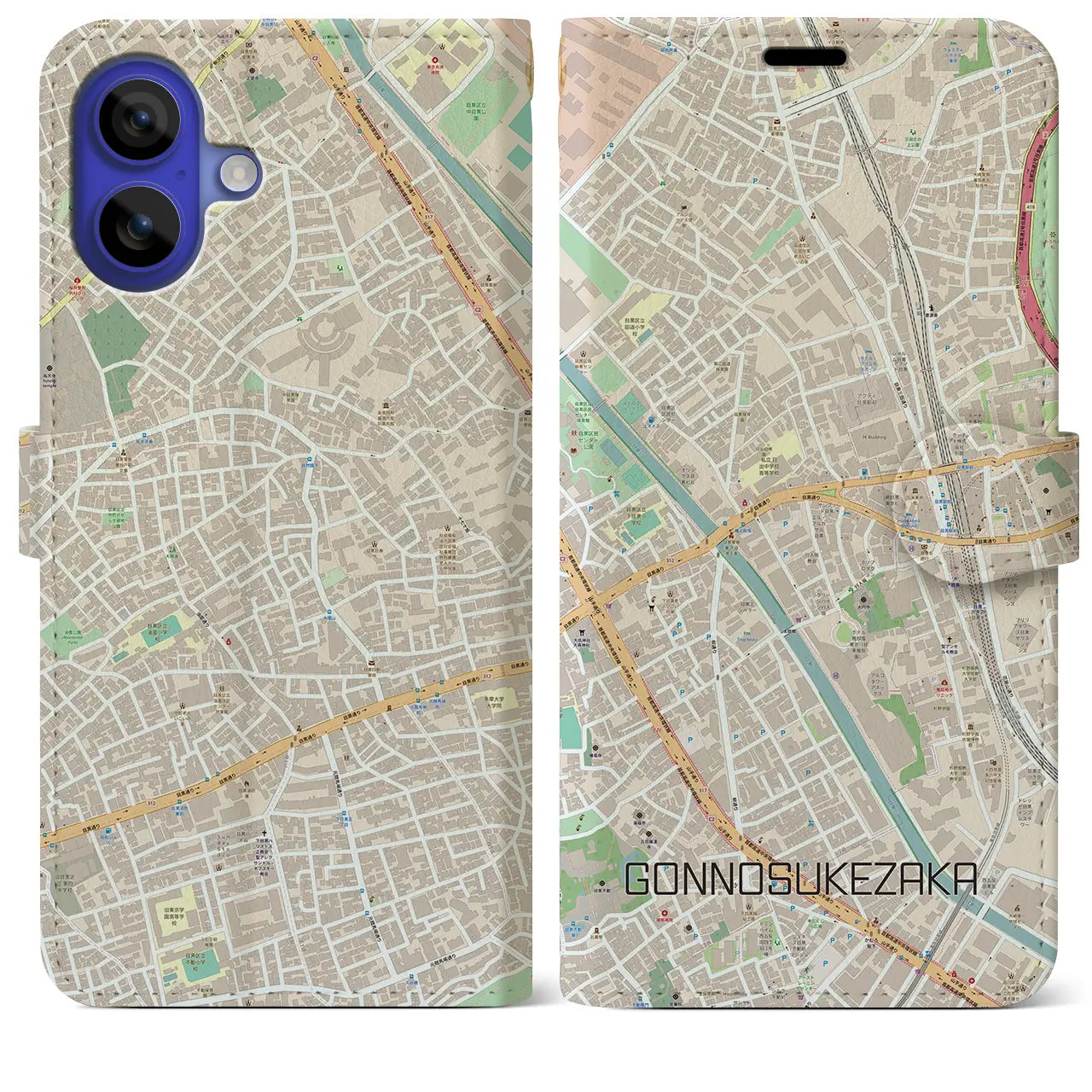 【権之助坂(東京都)】地図柄iPhoneケース(手帳タイプ)ナチュラル・iPhone 16 Pro Max 用