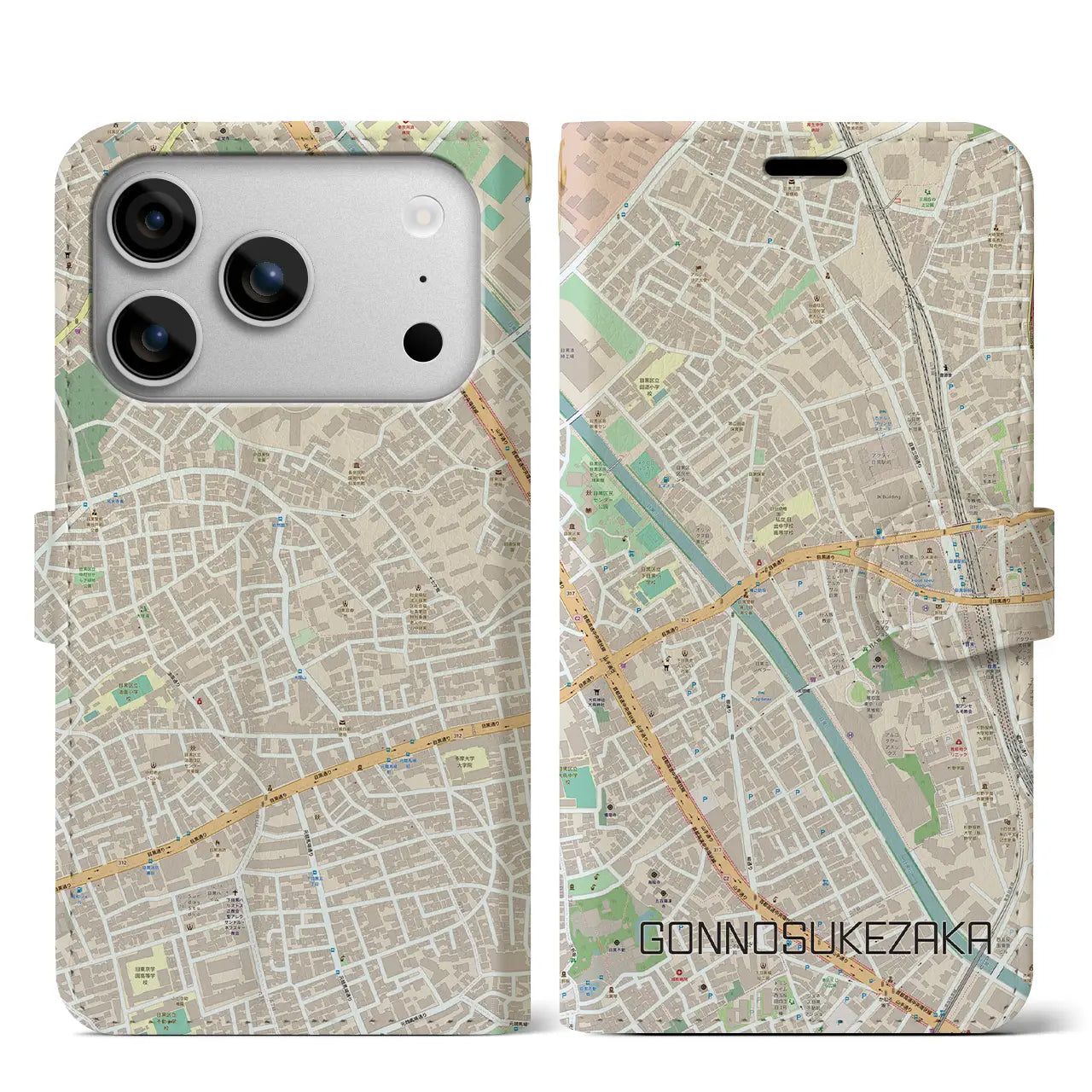 【権之助坂(東京都)】地図柄iPhoneケース(手帳タイプ)