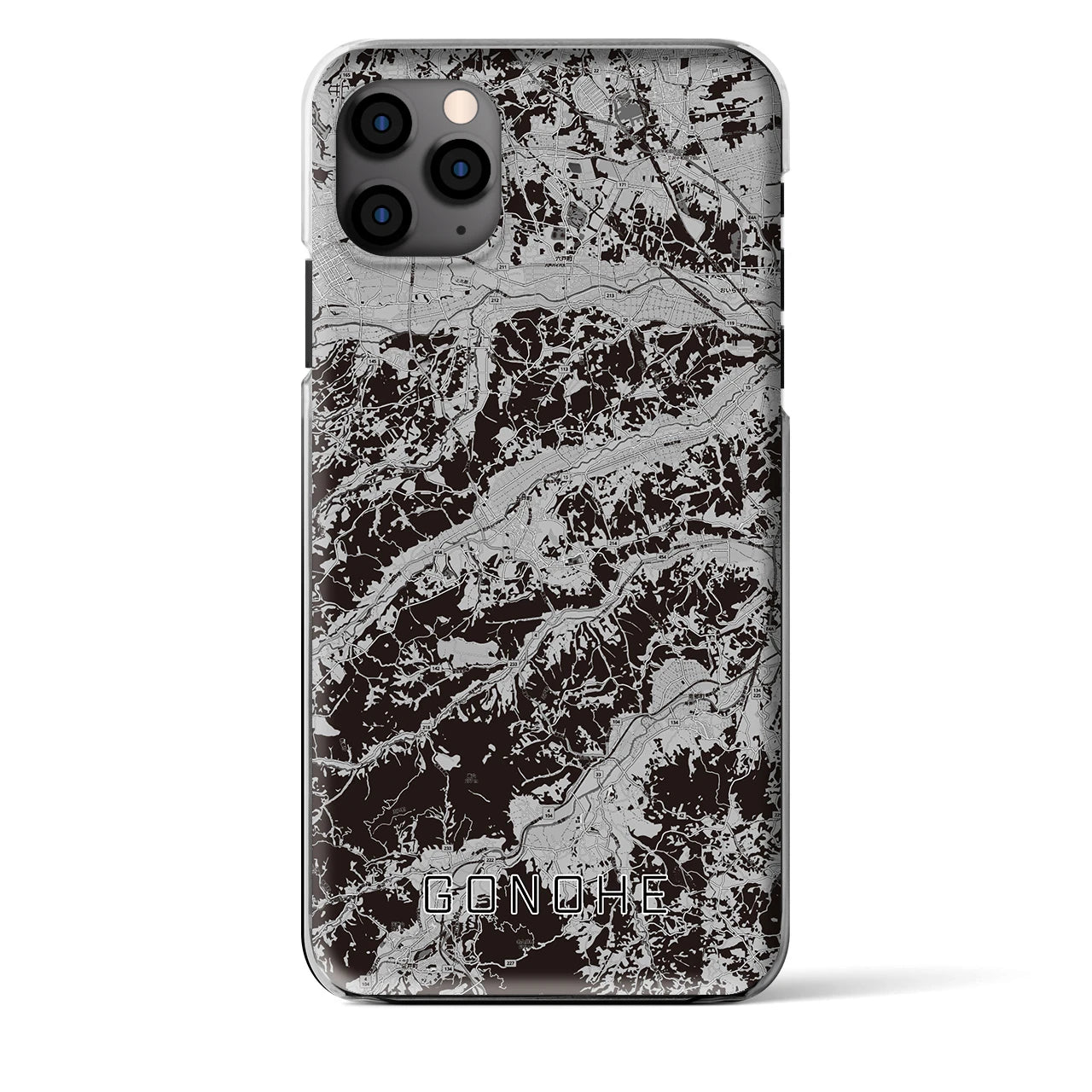 【五戸(青森県)】地図柄iPhoneケース(クリアタイプ)モノトーン・iPhone 11 Pro Max 用