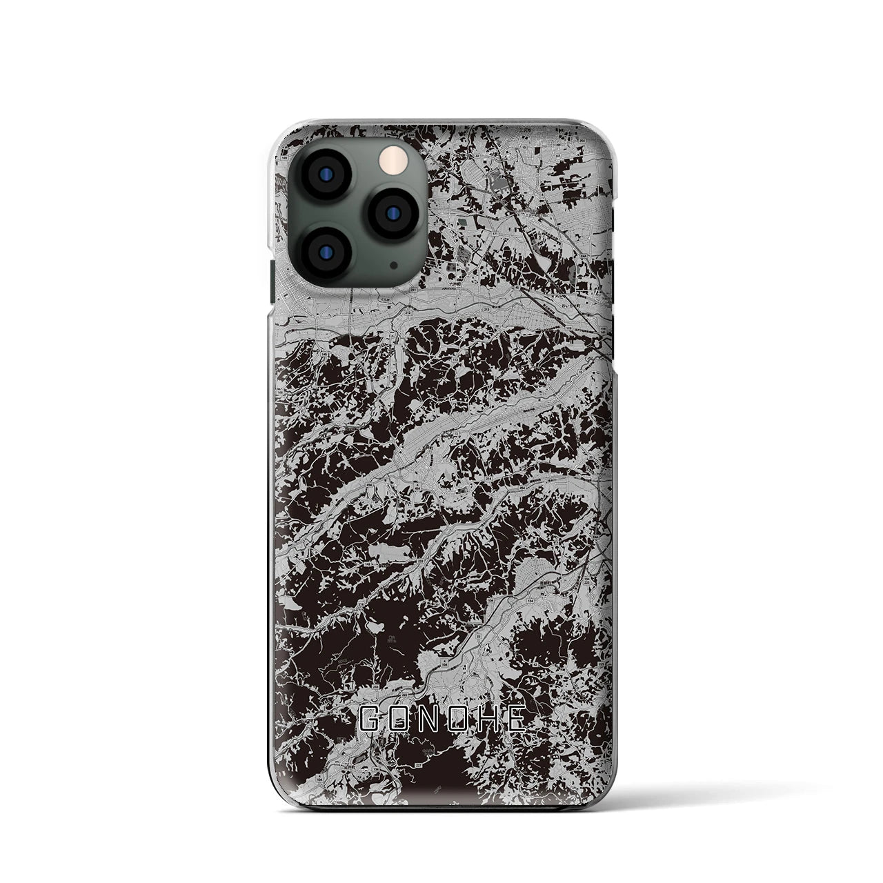 【五戸(青森県)】地図柄iPhoneケース(クリアタイプ)モノトーン・iPhone 11 Pro 用