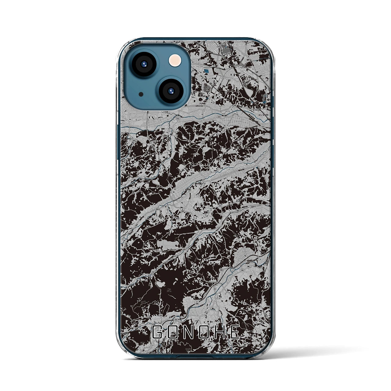 【五戸(青森県)】地図柄iPhoneケース(クリアタイプ)モノトーン・iPhone 13 用