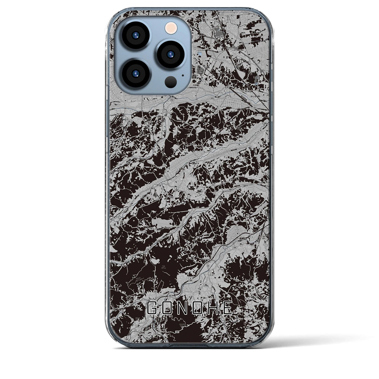 【五戸(青森県)】地図柄iPhoneケース(クリアタイプ)モノトーン・iPhone 13 Pro Max 用