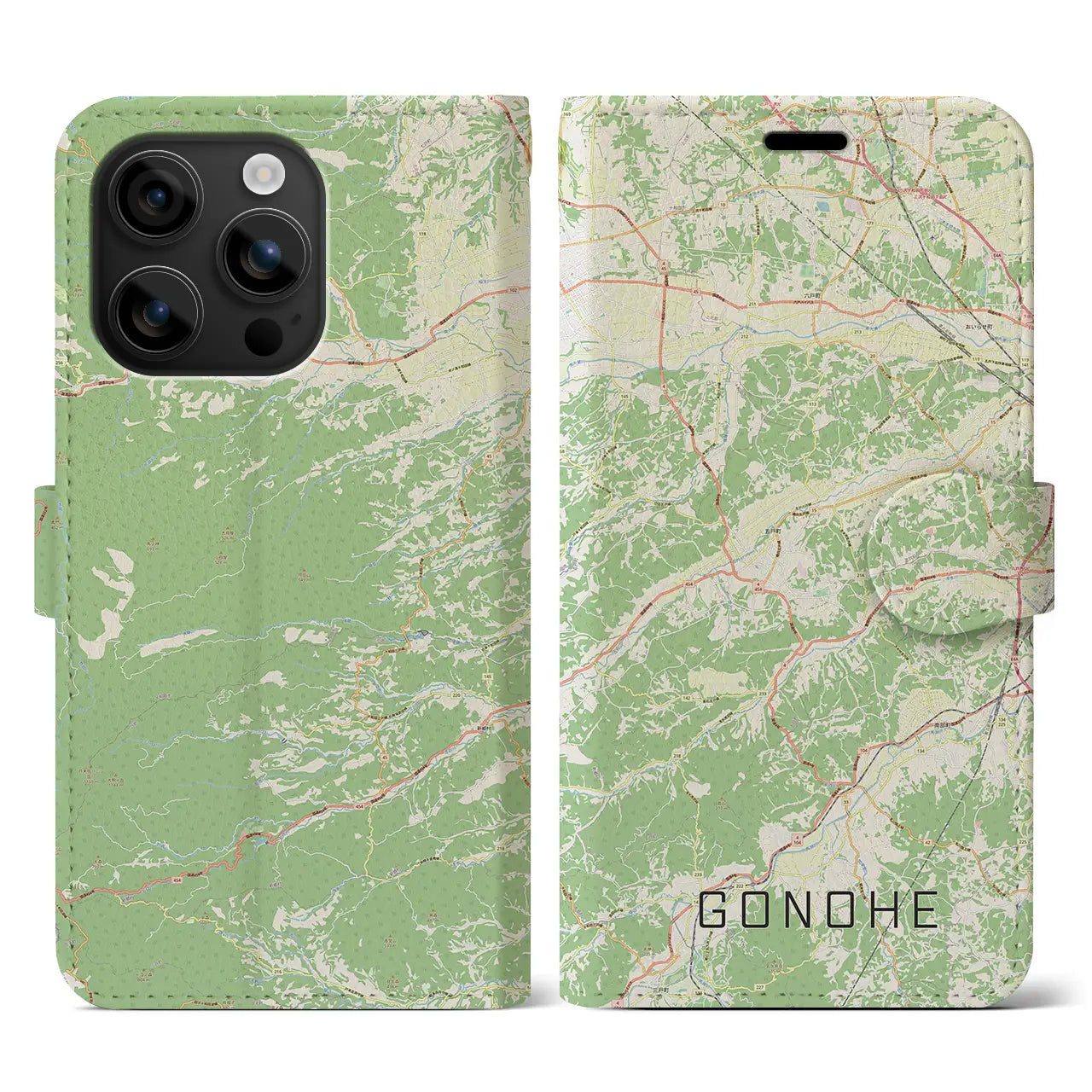 【五戸(青森県)】地図柄iPhoneケース(手帳タイプ)ナチュラル・iPhone 16 用
