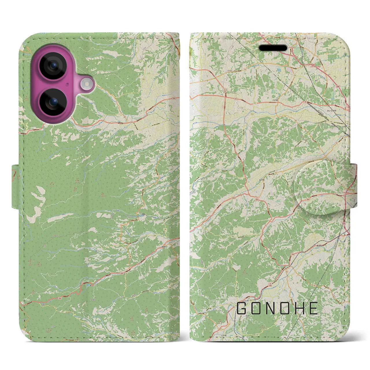 【五戸(青森県)】地図柄iPhoneケース(手帳タイプ)ナチュラル・iPhone 16 Pro 用