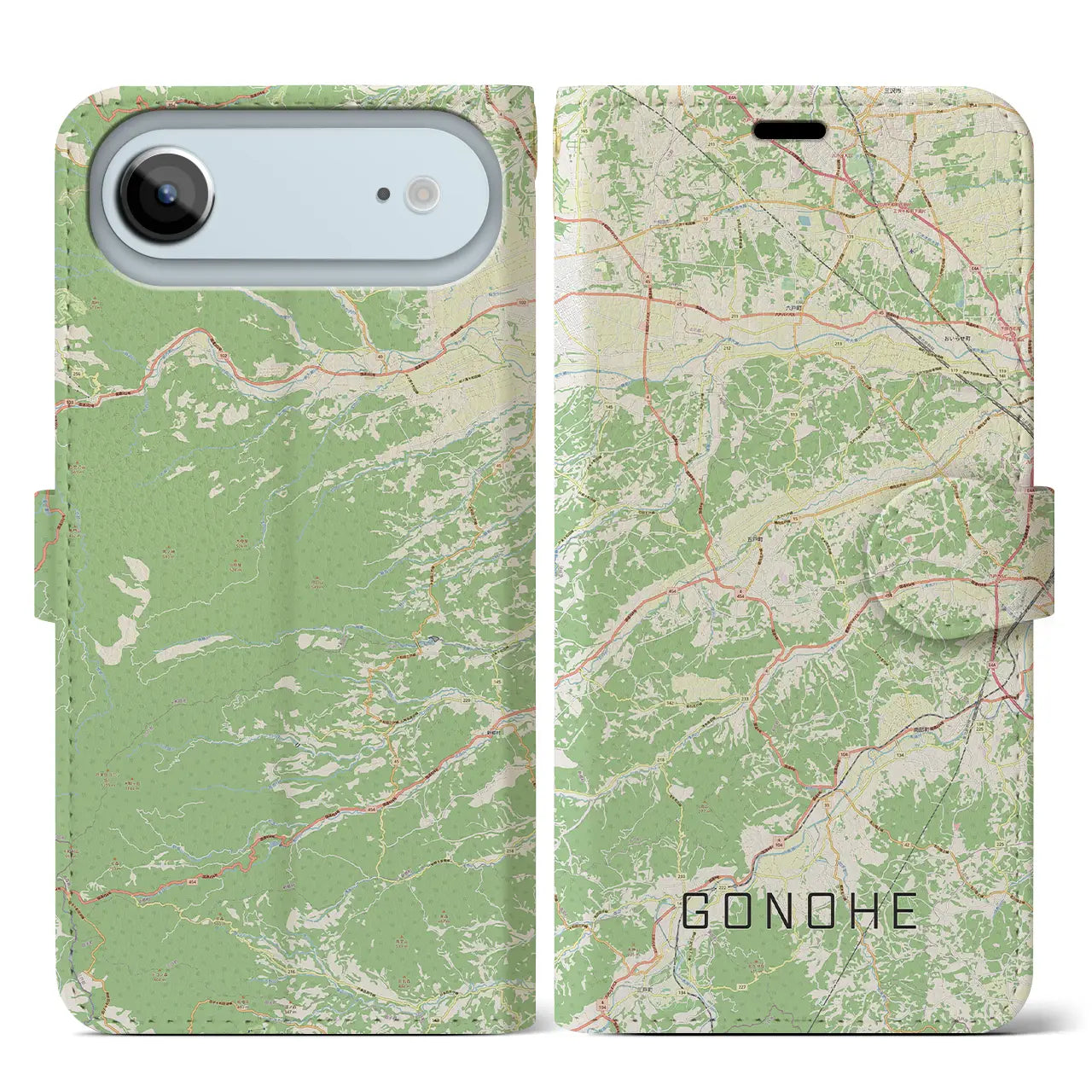【五戸(青森県)】地図柄iPhoneケース(手帳タイプ)ナチュラル・iPhone 17 Pro Max 用