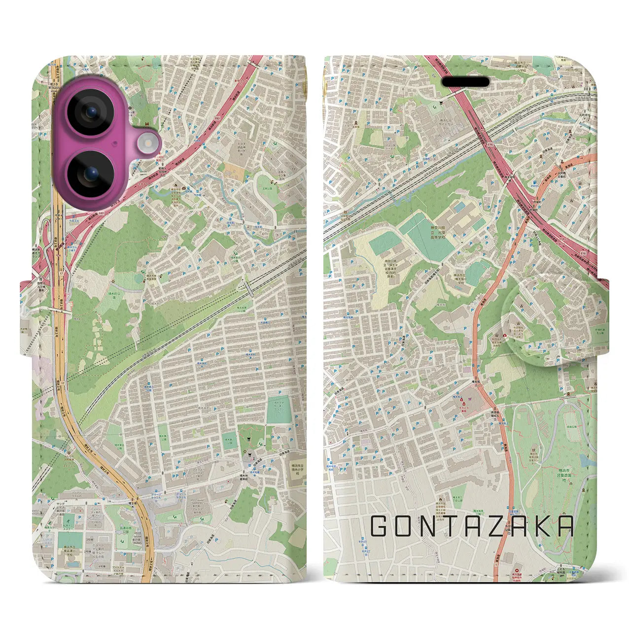 【権太坂(神奈川県)】地図柄iPhoneケース(手帳タイプ)ナチュラル・iPhone 16 Pro 用