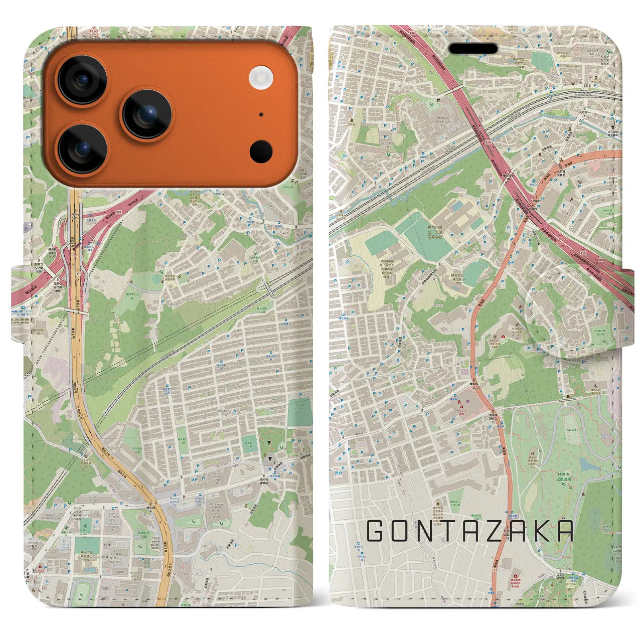 【権太坂(神奈川県)】地図柄iPhoneケース(手帳タイプ)ナチュラル・iPhone 17 Pro Max 用