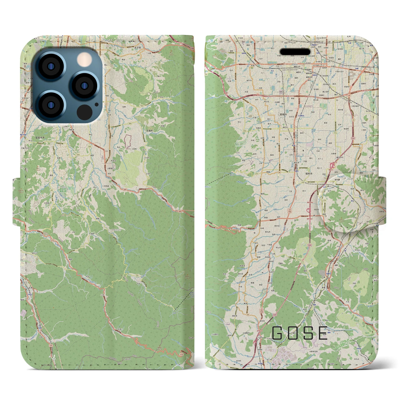 【御所(奈良県)】地図柄iPhoneケース(手帳タイプ)