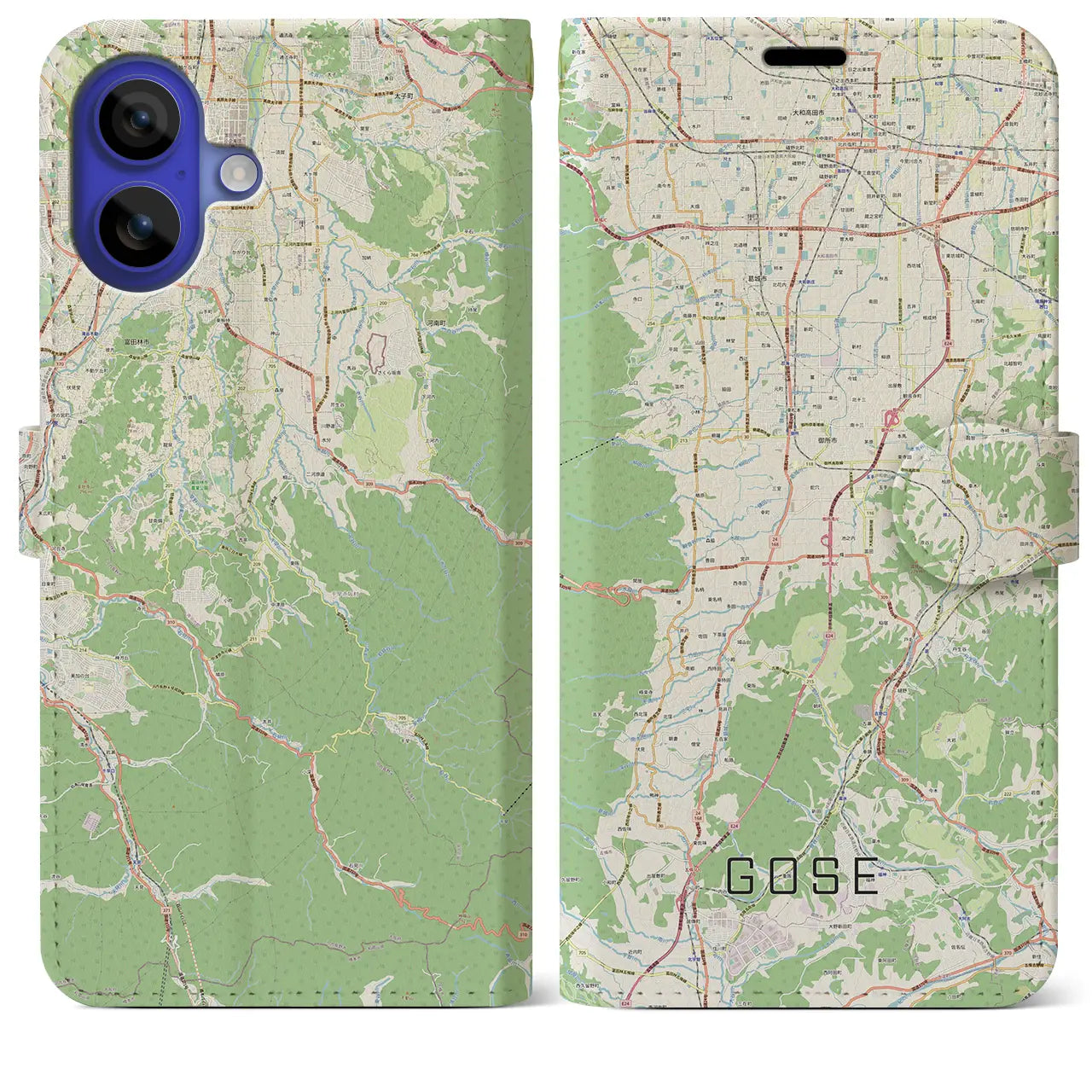 【御所(奈良県)】地図柄iPhoneケース(手帳タイプ)