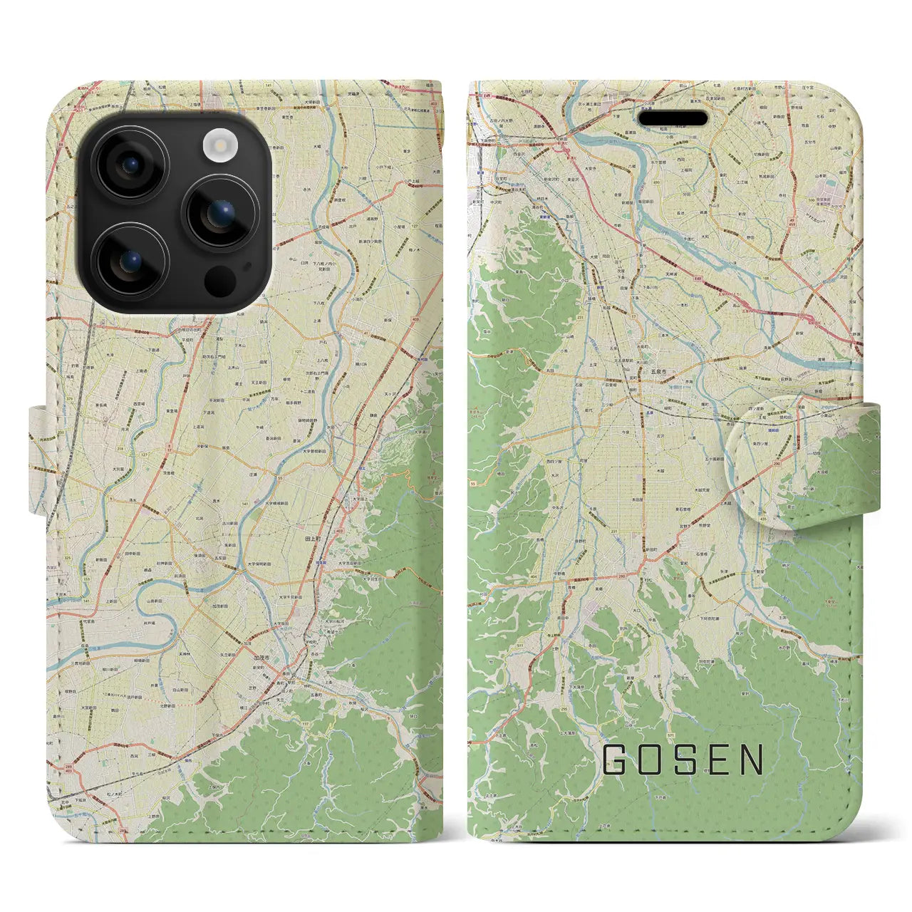 【五泉(新潟県)】地図柄iPhoneケース(手帳タイプ)ナチュラル・iPhone 16 用