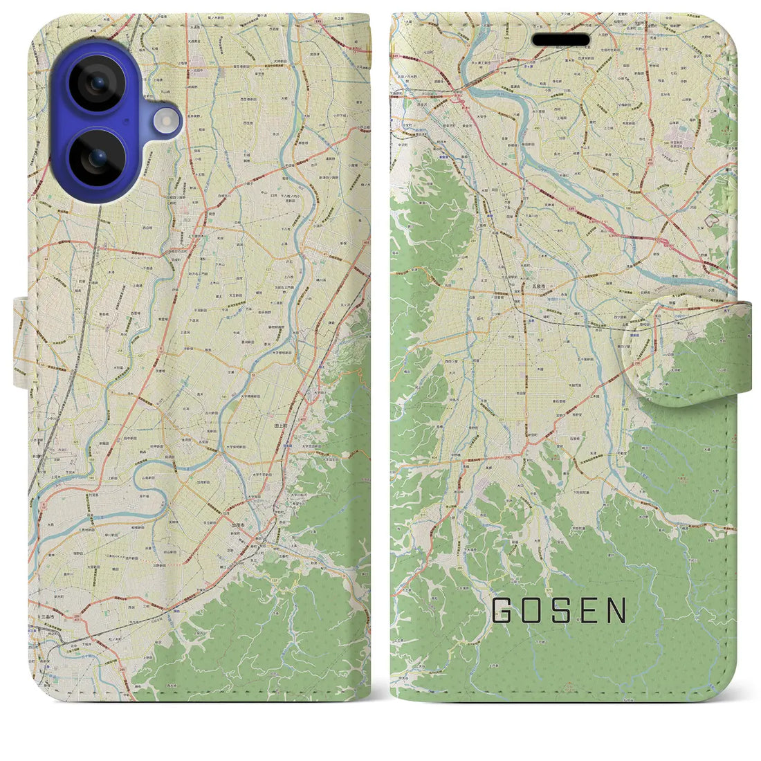 【五泉(新潟県)】地図柄iPhoneケース(手帳タイプ)ナチュラル・iPhone 16 Pro Max 用