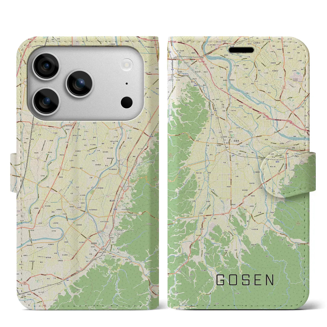 【五泉(新潟県)】地図柄iPhoneケース(手帳タイプ)ナチュラル・iPhone 17 Pro Max 用