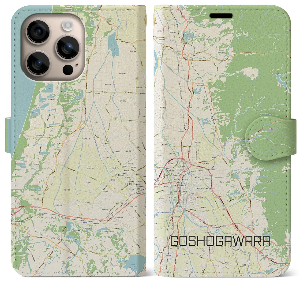 【五所川原(青森県)】地図柄iPhoneケース(手帳タイプ)ナチュラル・iPhone 16 Plus 用