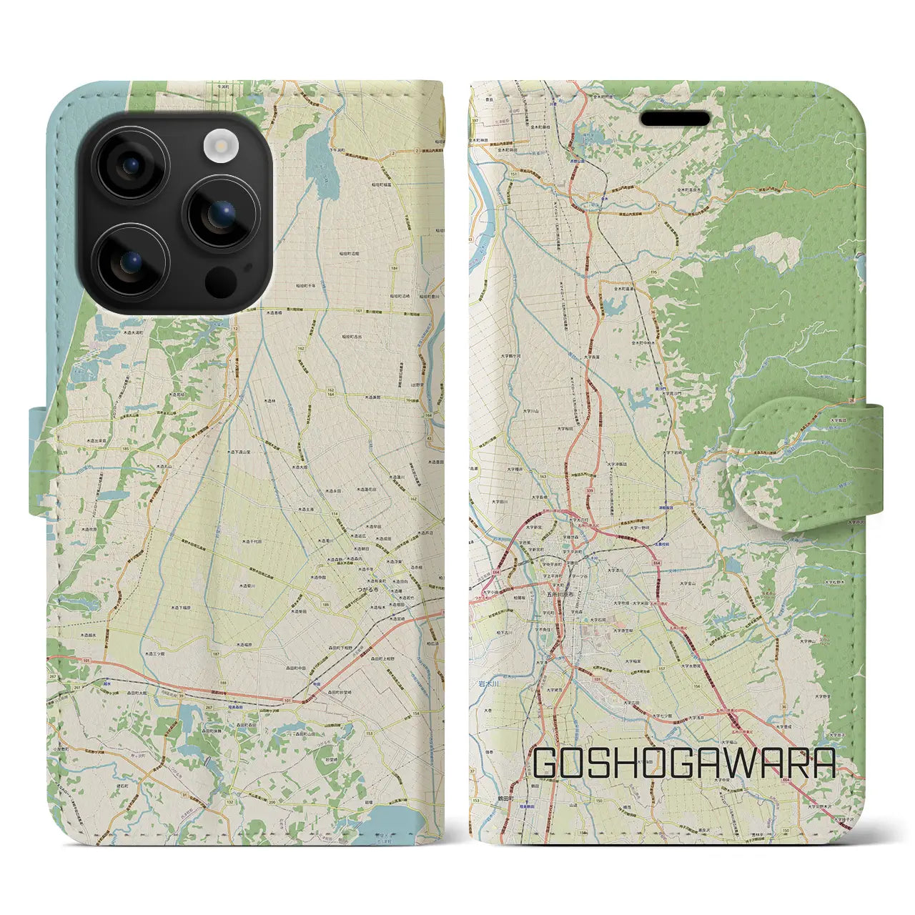 【五所川原(青森県)】地図柄iPhoneケース(手帳タイプ)ナチュラル・iPhone 16 用