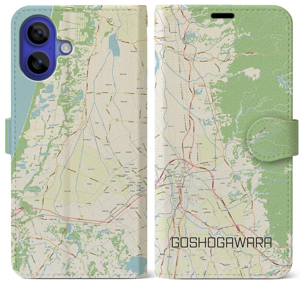 【五所川原(青森県)】地図柄iPhoneケース(手帳タイプ)ナチュラル・iPhone 16 Pro Max 用