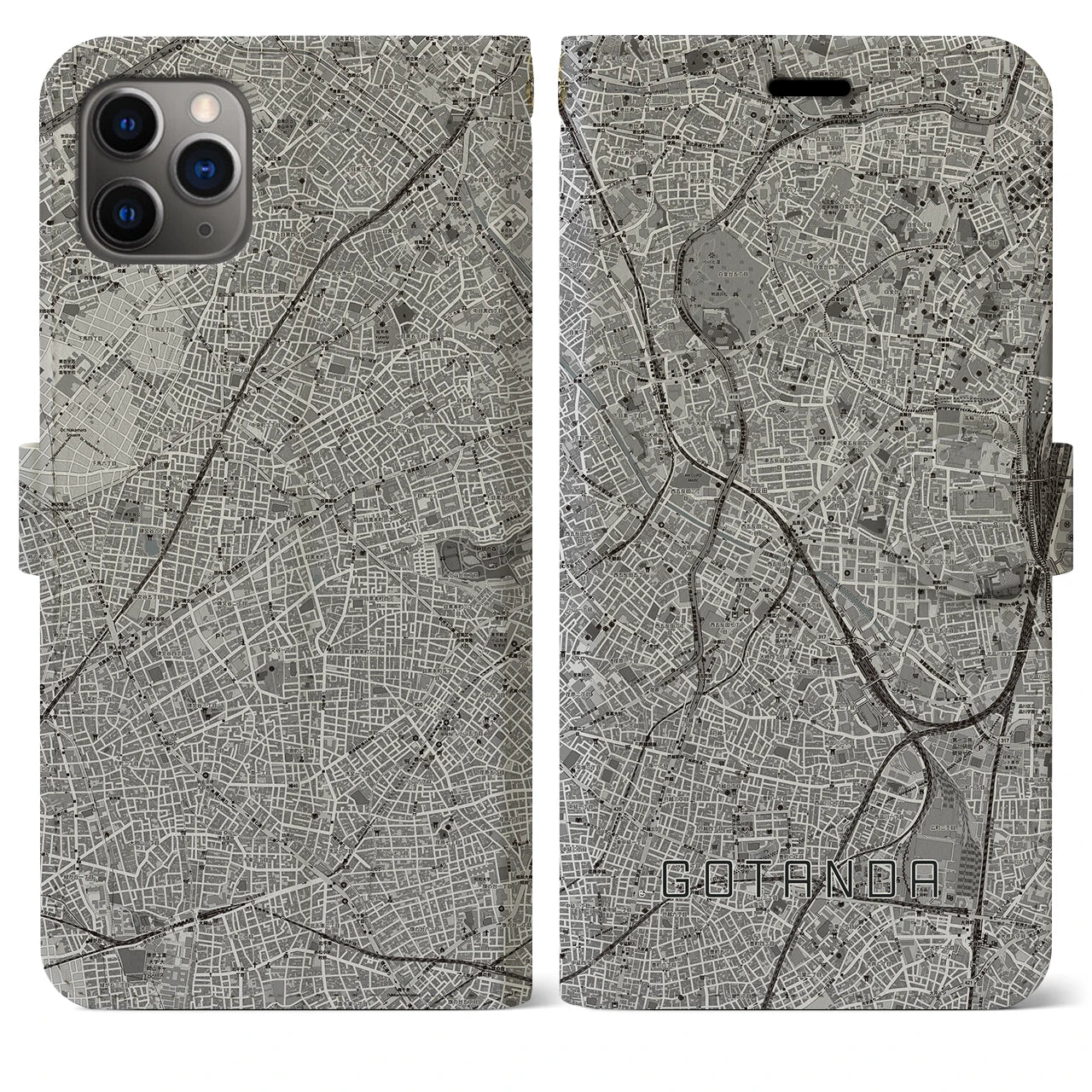 【五反田(東京都)】地図柄iPhoneケース(手帳タイプ)モノトーン・iPhone 11 Pro Max 用