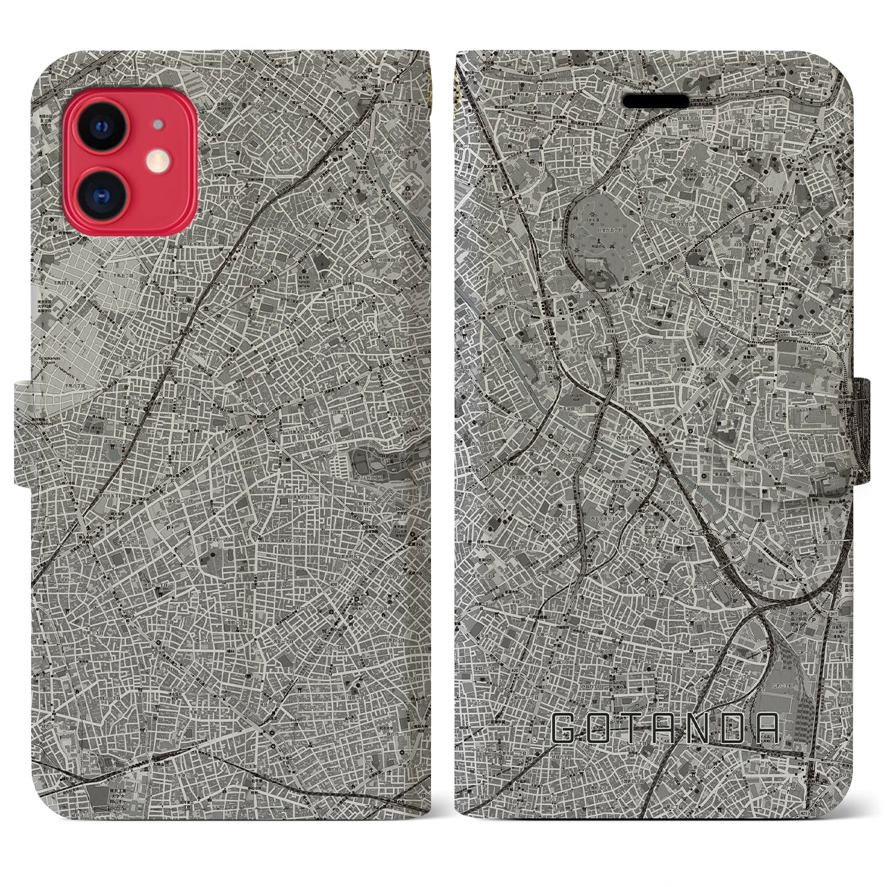 【五反田(東京都)】地図柄iPhoneケース(手帳タイプ)モノトーン・iPhone 11 用