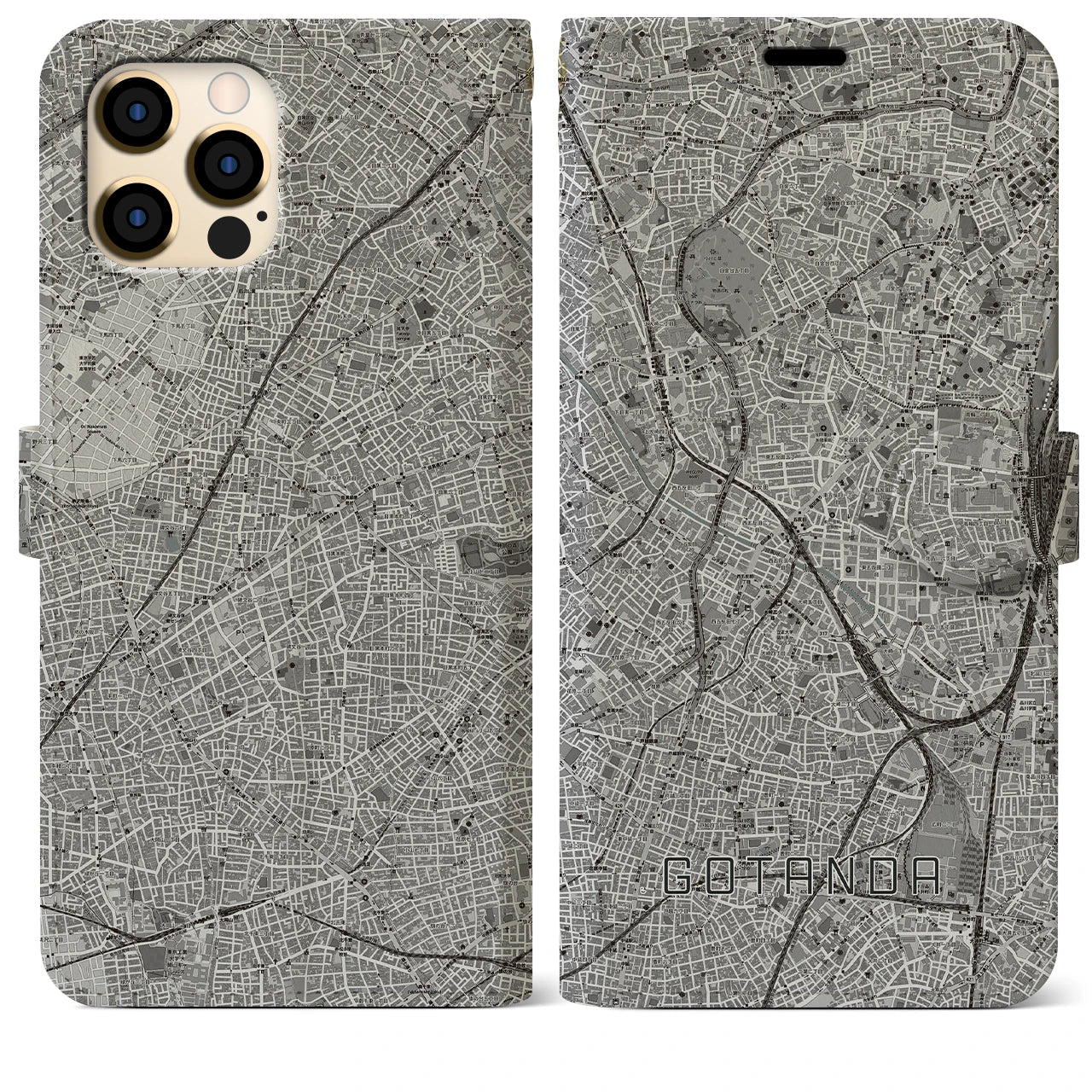 【五反田(東京都)】地図柄iPhoneケース(手帳タイプ)モノトーン・iPhone 12 Pro Max 用