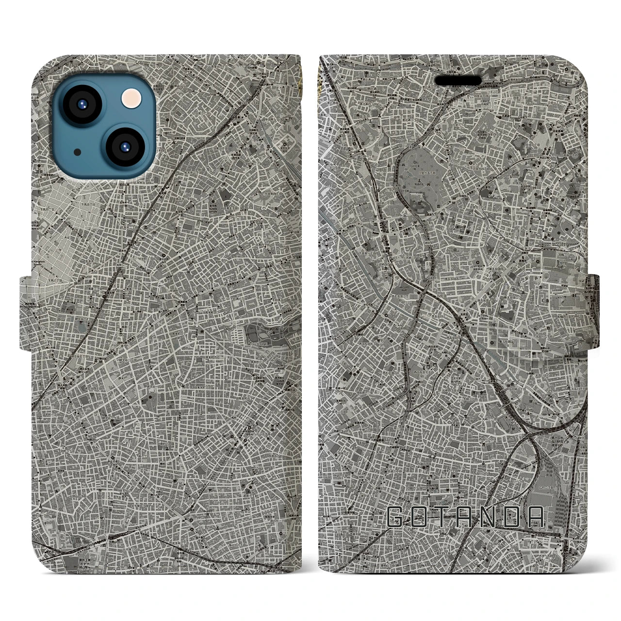 【五反田(東京都)】地図柄iPhoneケース(手帳タイプ)モノトーン・iPhone 13 用