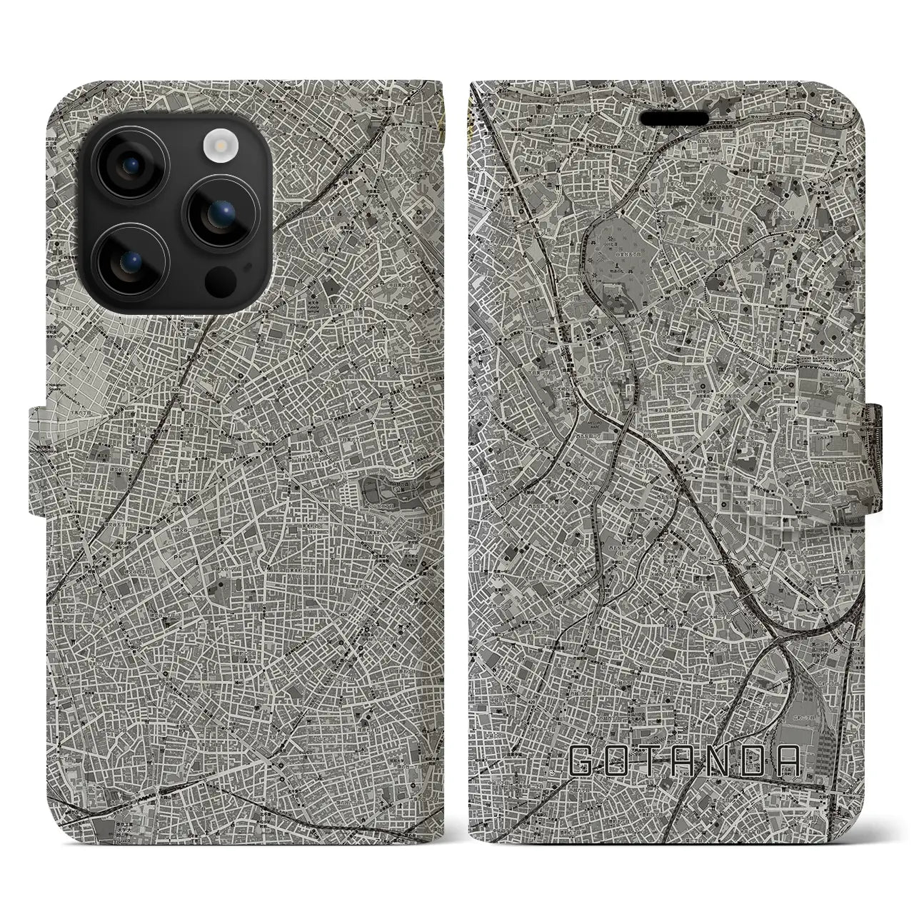 【五反田(東京都)】地図柄iPhoneケース(手帳タイプ)モノトーン・iPhone 16 用