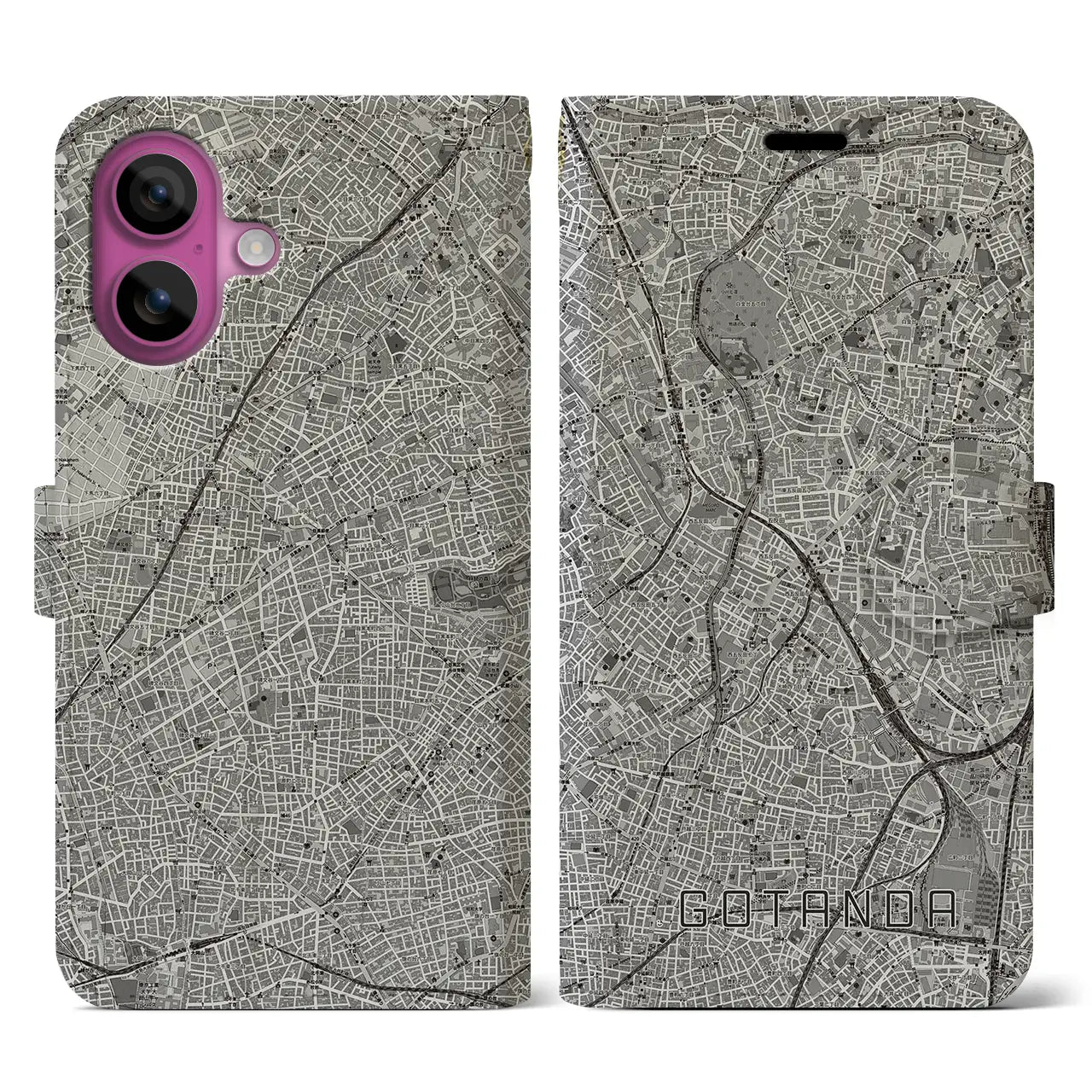 【五反田(東京都)】地図柄iPhoneケース(手帳タイプ)モノトーン・iPhone 16 Pro 用