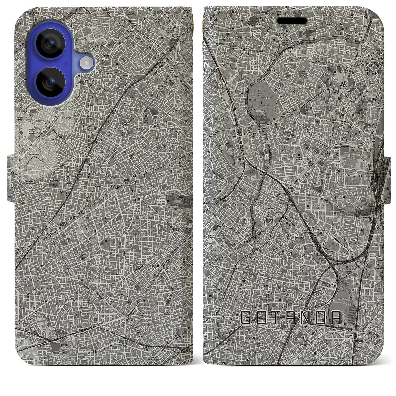 【五反田(東京都)】地図柄iPhoneケース(手帳タイプ)モノトーン・iPhone 16 Pro Max 用