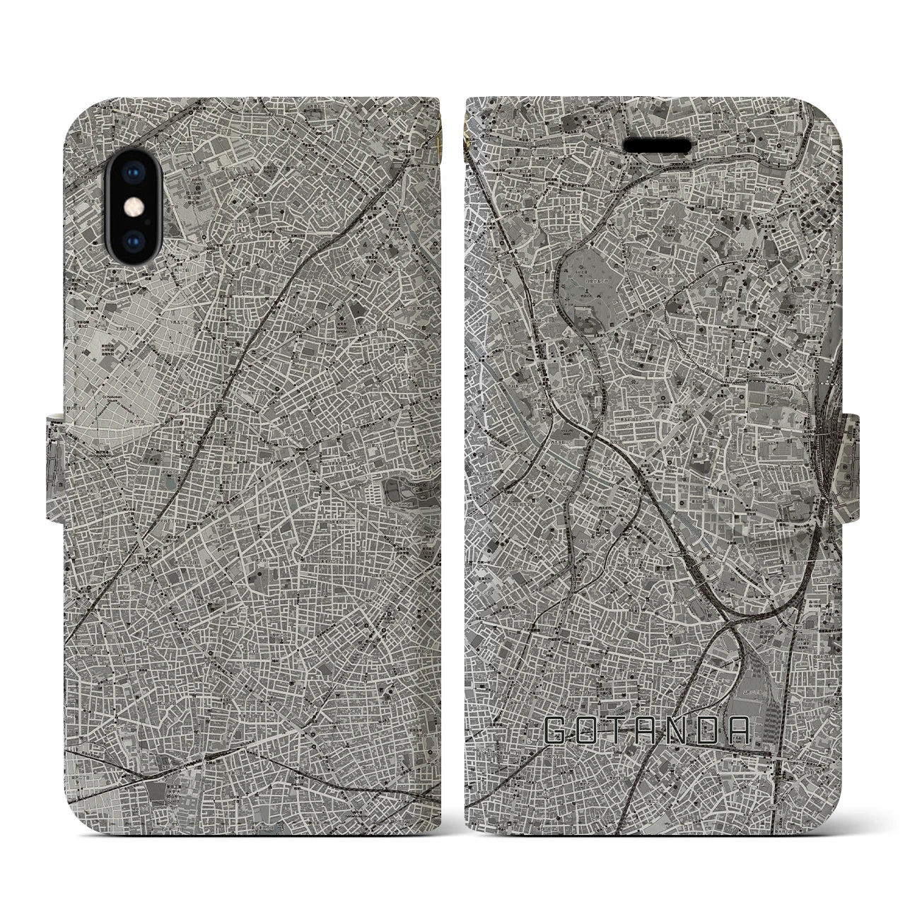 【五反田(東京都)】地図柄iPhoneケース(手帳タイプ)モノトーン・iPhone XS / X 用