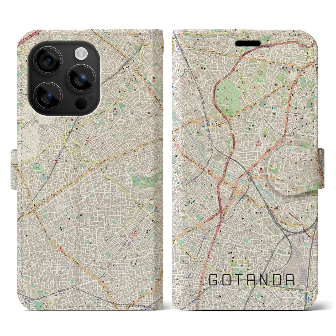 【五反田(東京都)】地図柄iPhoneケース(手帳タイプ)ナチュラル・iPhone 16 用