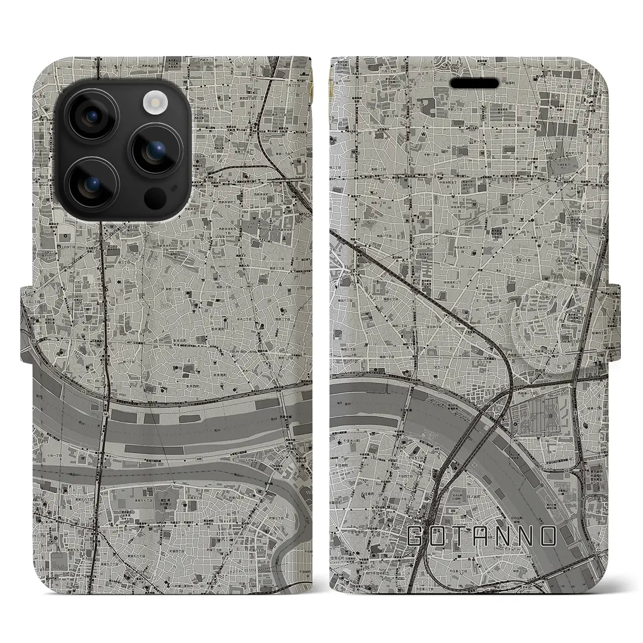 【五反野(東京都)】地図柄iPhoneケース(手帳タイプ)モノトーン・iPhone 16 用