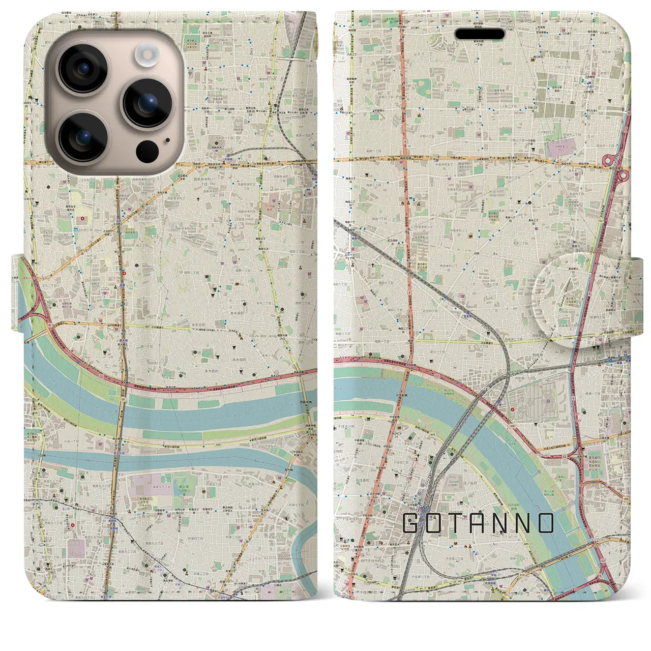 【五反野(東京都)】地図柄iPhoneケース(手帳タイプ)ナチュラル・iPhone 16 Plus 用