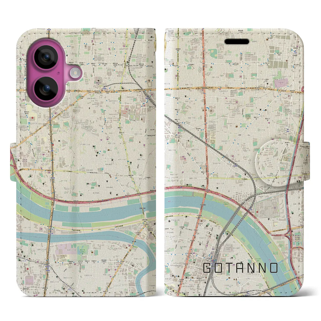 【五反野(東京都)】地図柄iPhoneケース(手帳タイプ)ナチュラル・iPhone 16 Pro 用