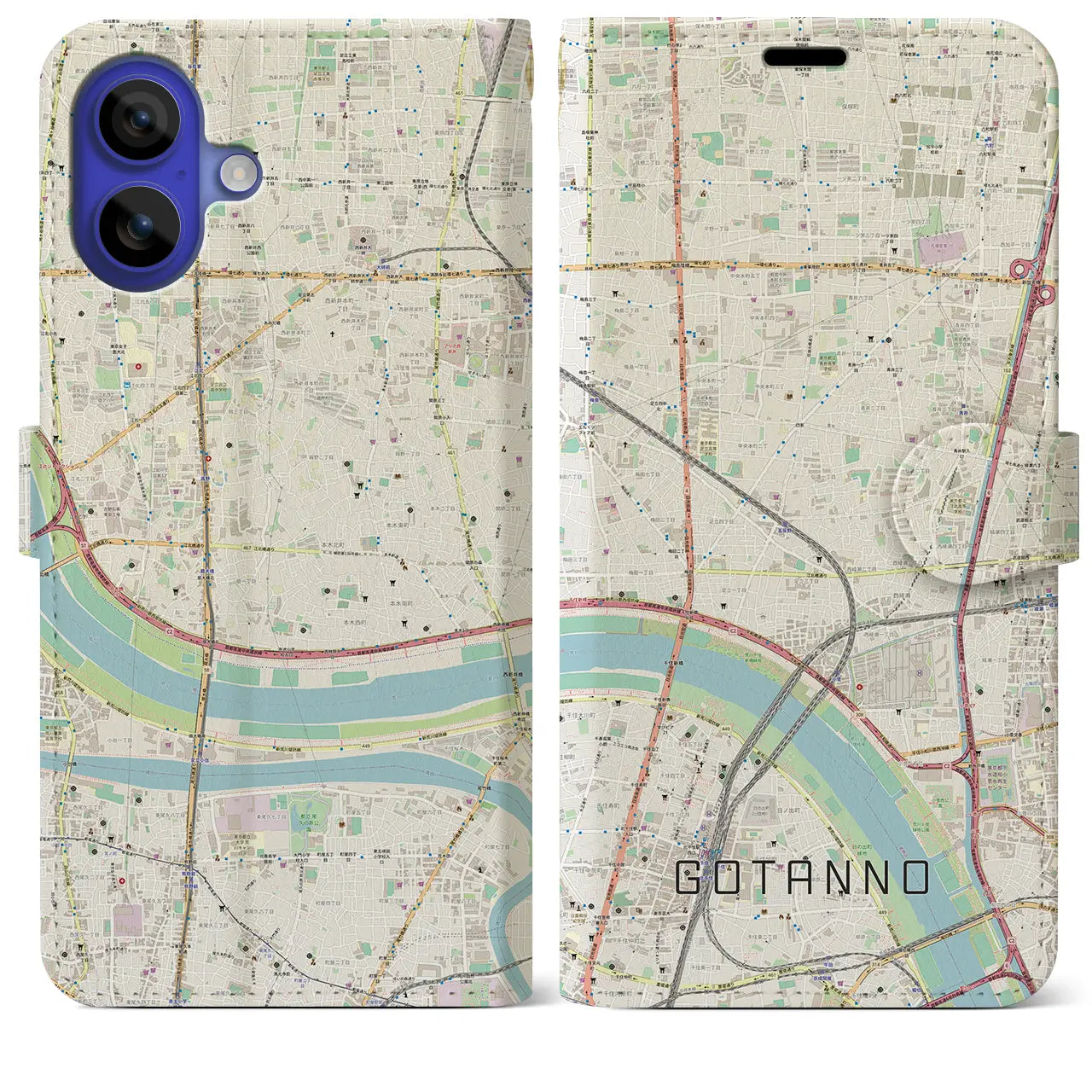 【五反野(東京都)】地図柄iPhoneケース(手帳タイプ)ナチュラル・iPhone 16 Pro Max 用