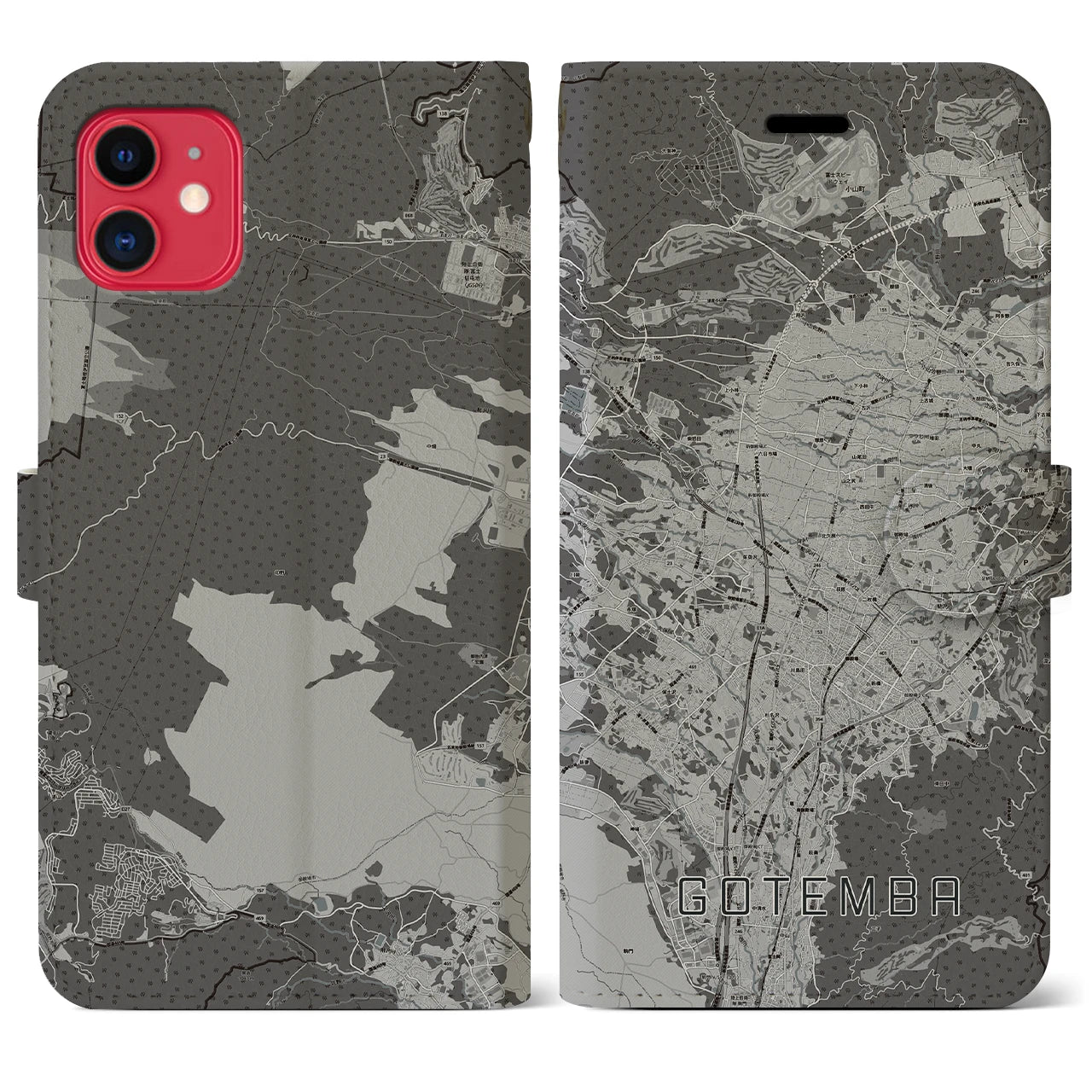 【御殿場(静岡県)】地図柄iPhoneケース(手帳タイプ)モノトーン・iPhone 11 用