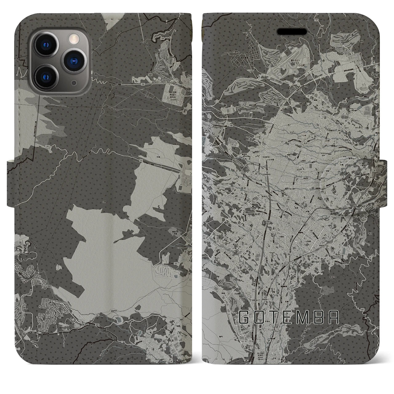 【御殿場(静岡県)】地図柄iPhoneケース(手帳タイプ)モノトーン・iPhone 11 Pro Max 用
