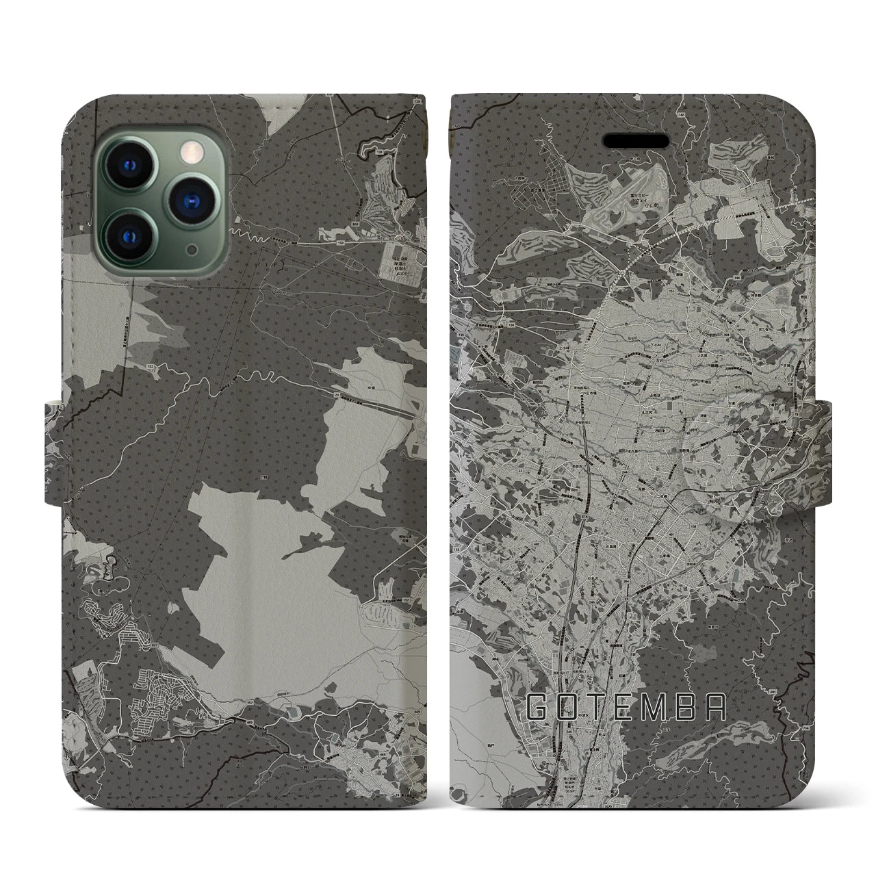 【御殿場(静岡県)】地図柄iPhoneケース(手帳タイプ)モノトーン・iPhone 11 Pro 用