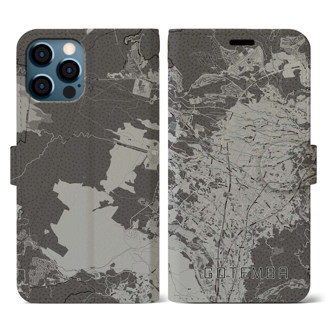 【御殿場(静岡県)】地図柄iPhoneケース(手帳タイプ)モノトーン・iPhone 12 / 12 Pro 用