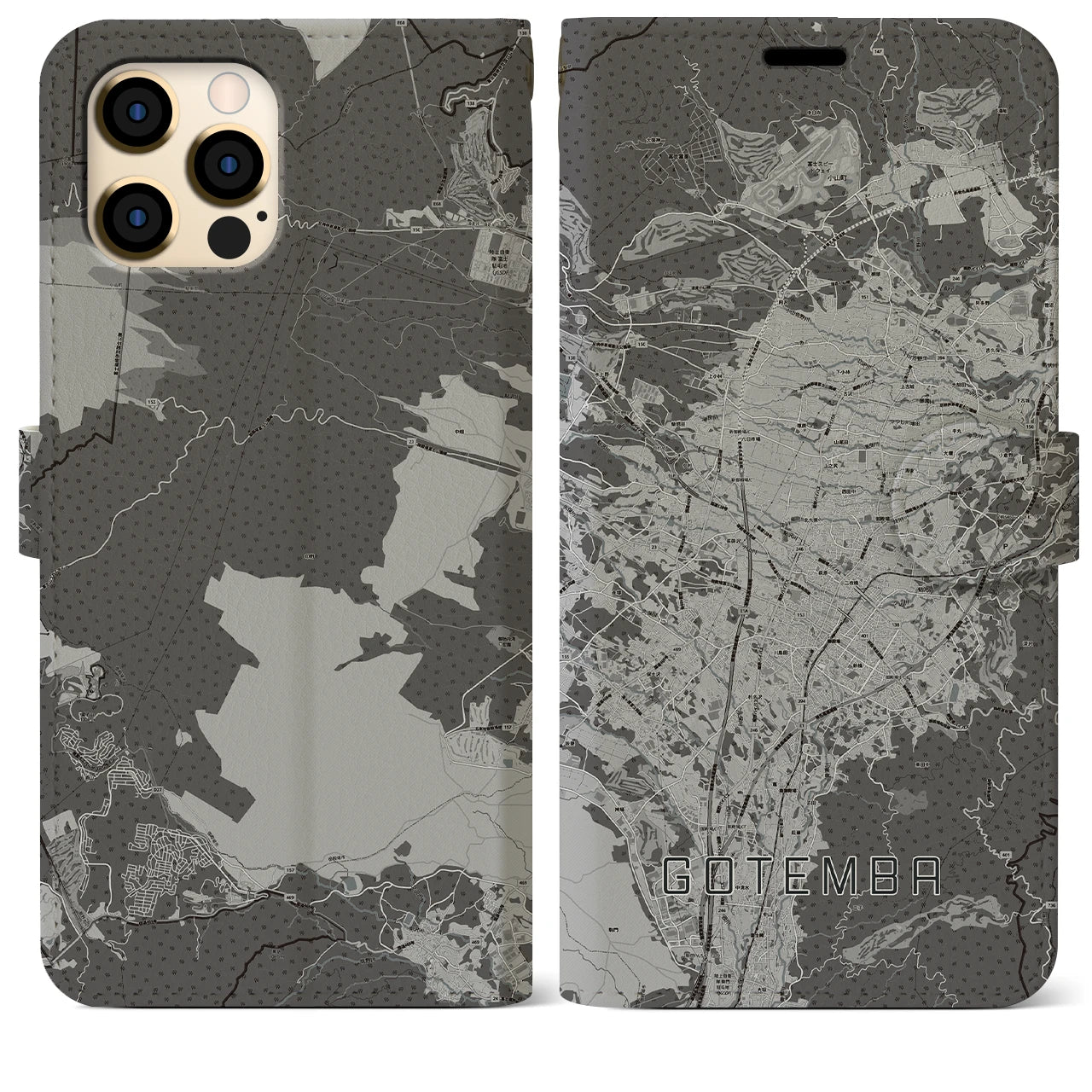 【御殿場(静岡県)】地図柄iPhoneケース(手帳タイプ)モノトーン・iPhone 12 Pro Max 用