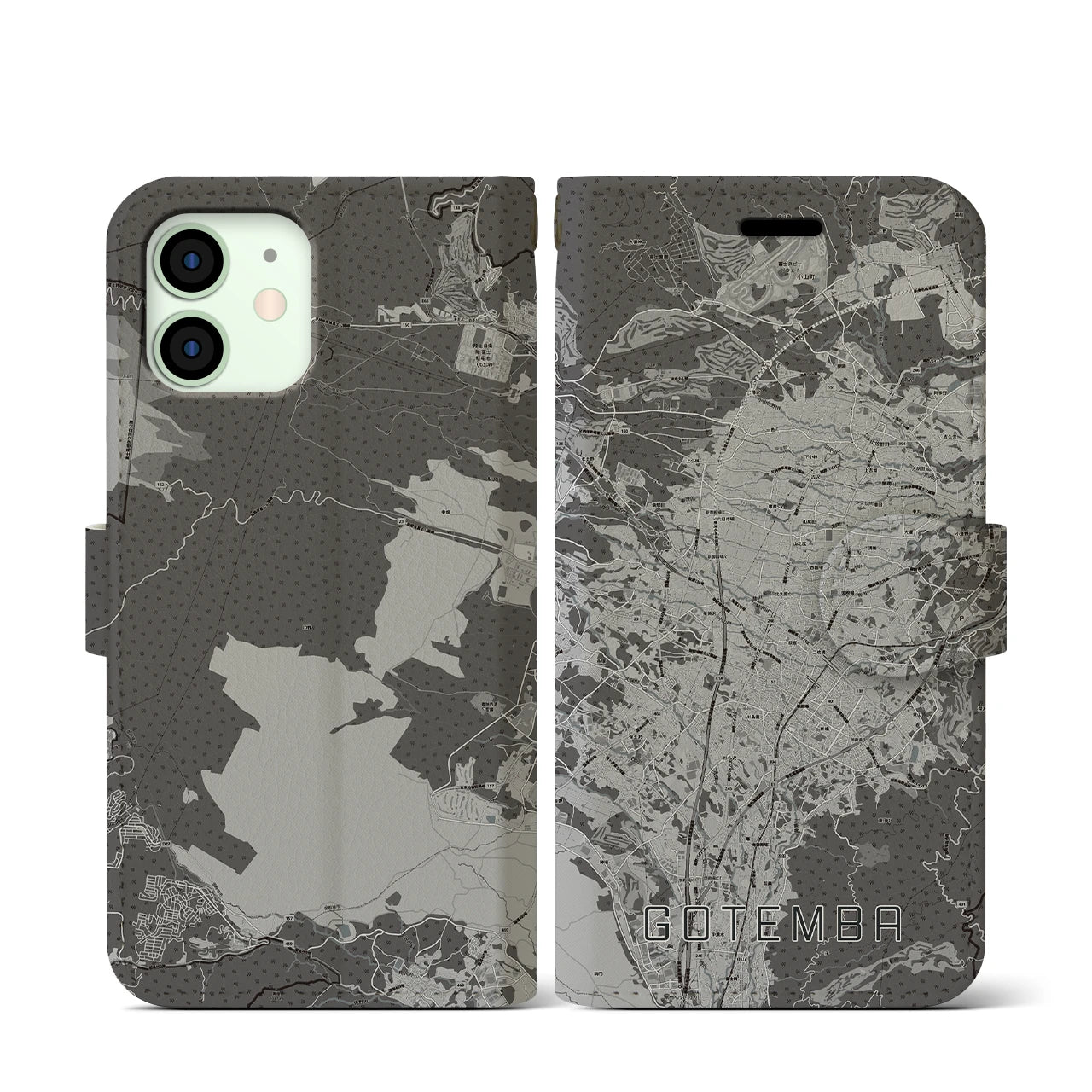 【御殿場(静岡県)】地図柄iPhoneケース(手帳タイプ)モノトーン・iPhone 12 mini 用