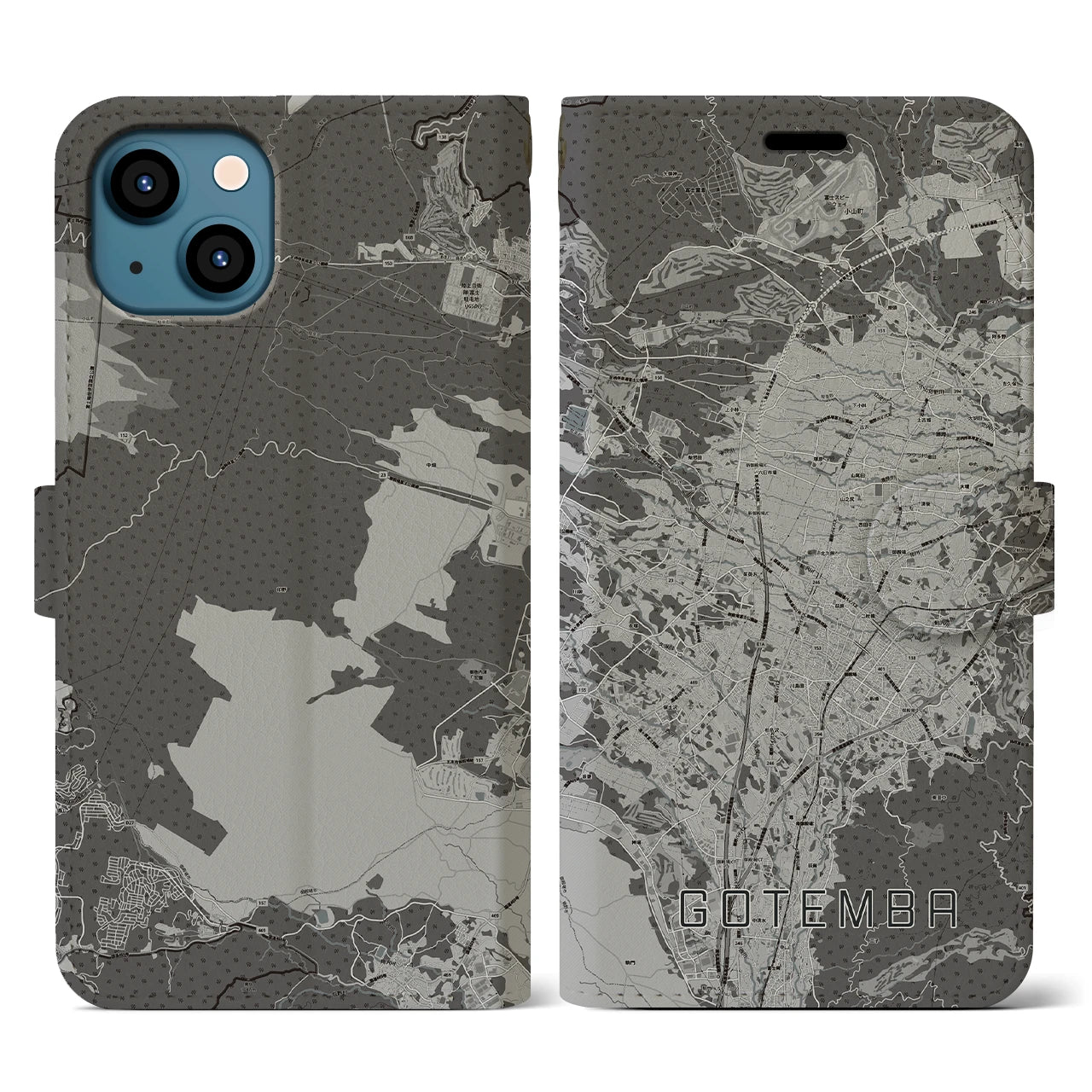 【御殿場(静岡県)】地図柄iPhoneケース(手帳タイプ)モノトーン・iPhone 13 用