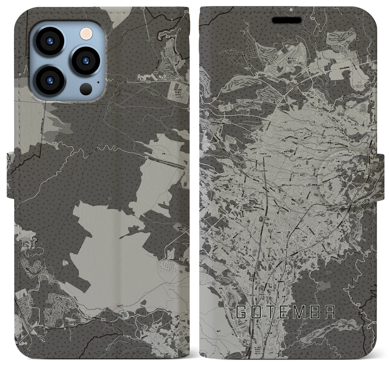 【御殿場(静岡県)】地図柄iPhoneケース(手帳タイプ)モノトーン・iPhone 13 Pro Max 用