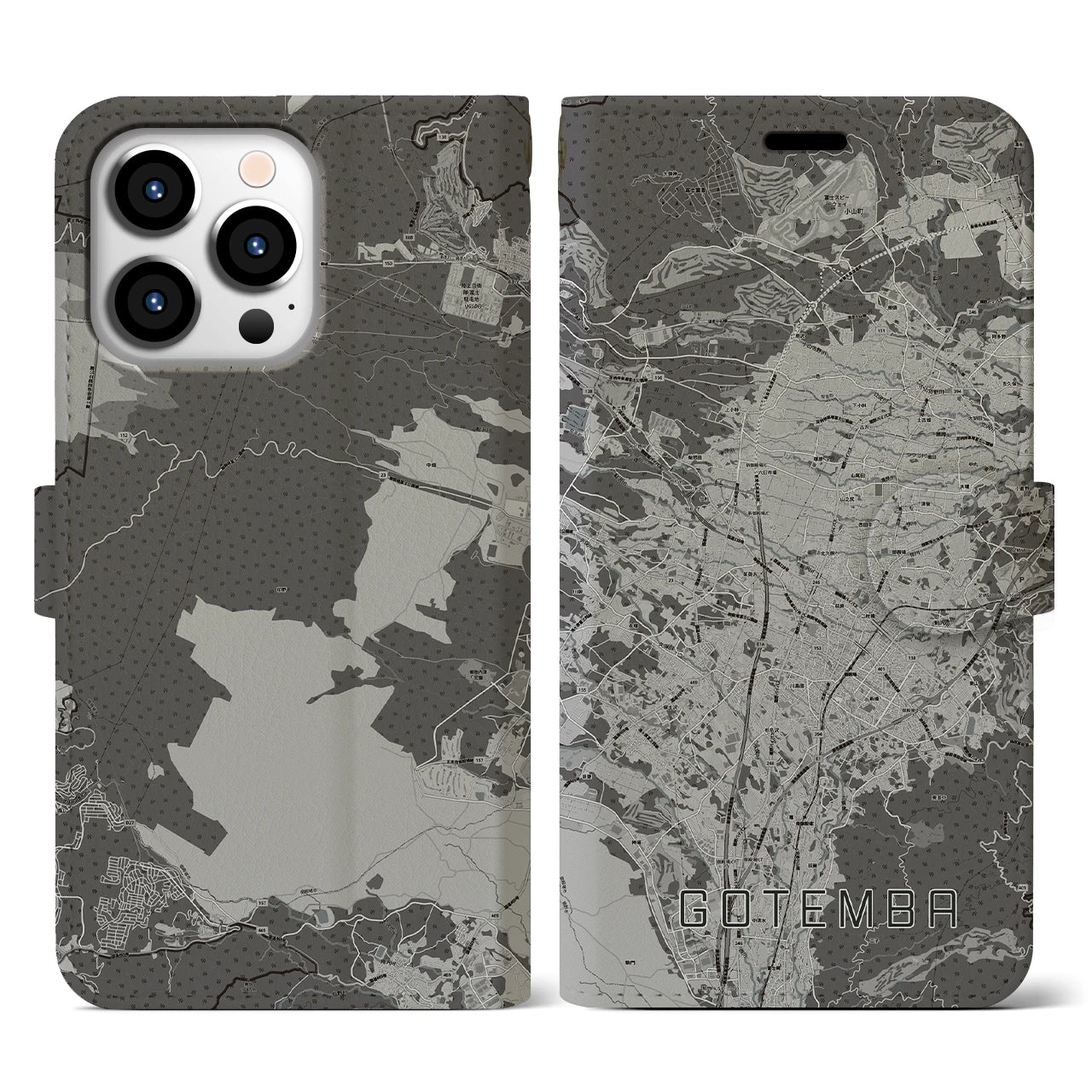 【御殿場(静岡県)】地図柄iPhoneケース(手帳タイプ)モノトーン・iPhone 13 Pro 用
