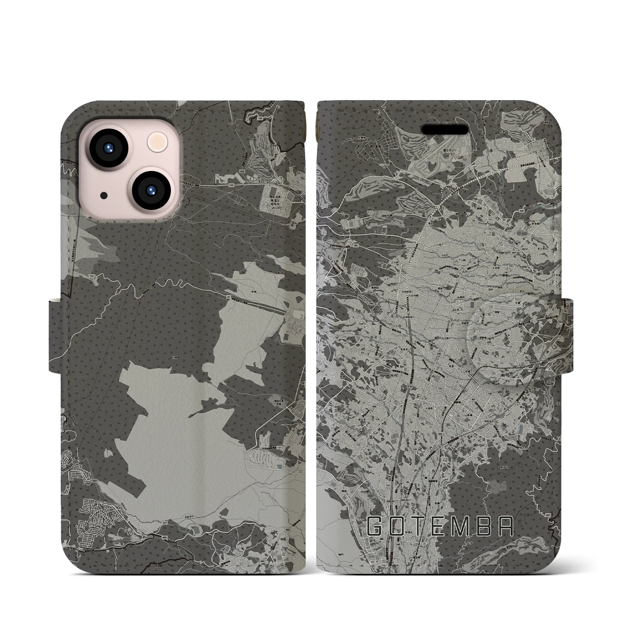 【御殿場(静岡県)】地図柄iPhoneケース(手帳タイプ)モノトーン・iPhone 13 mini 用