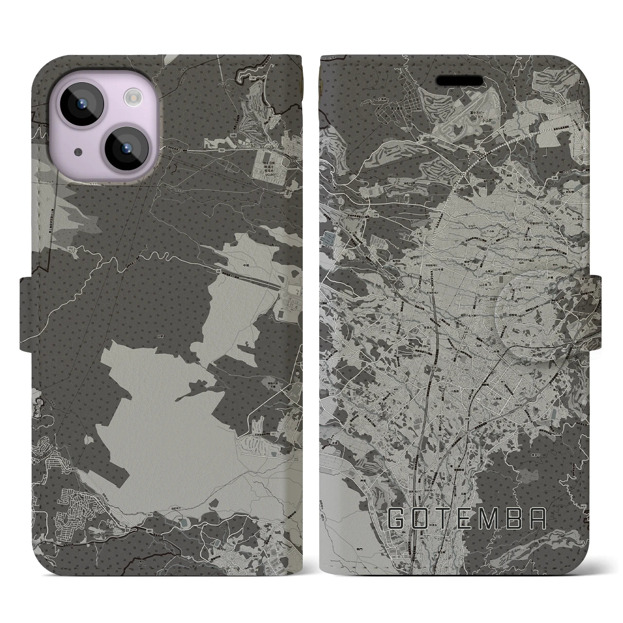 【御殿場(静岡県)】地図柄iPhoneケース(手帳タイプ)モノトーン・iPhone 14 用