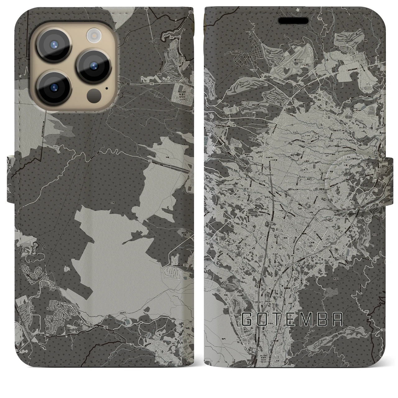 【御殿場(静岡県)】地図柄iPhoneケース(手帳タイプ)モノトーン・iPhone 14 Pro Max 用